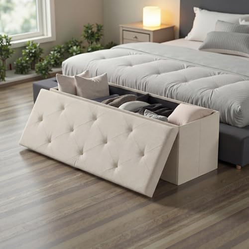 DUMOS 43 Inch Folding Storage Ottoman Bench, Large Ottoman with Storage