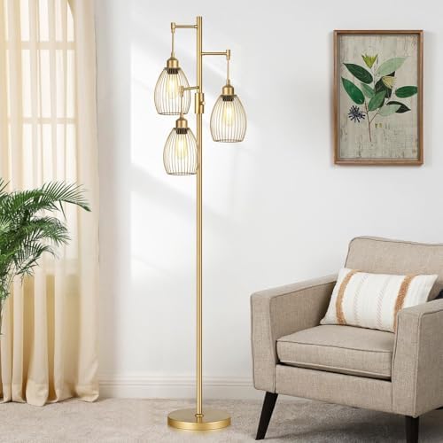 Dimmable Floor Lamp, Industrial Floor Lamps for Living Room, Gold Tree Lamp S...