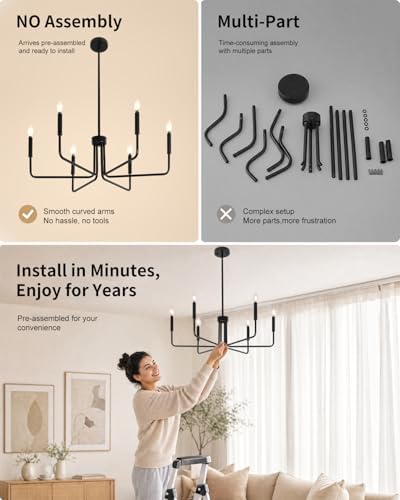 Black Chandelier for Dining Room, Modern 6-Light Farmhouse Chandeliers Lighti...