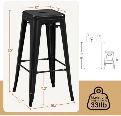 Yaheetech 30 Inch Metal Bar Stools Set of 4, Stackable Barstools, Black