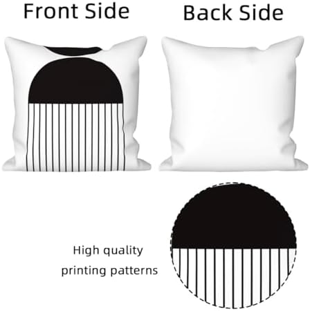 Black White Throw Pillow Cases 22x22 Set of 4 Geometric Abstract Striped Pill...