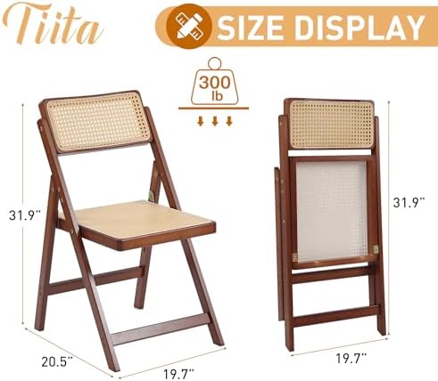 Tiita Rattan Folding Dining Chairs Set of 2, Bamboo Frame, Walnut