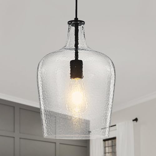 9.3" Blown Glass Pendant Lighting for Kitchen Island,Black Large Pendant...