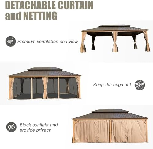 Domi 14'X22' Gazebo with Double Roof Steel, Heavy Duty Outdoor Patio ...