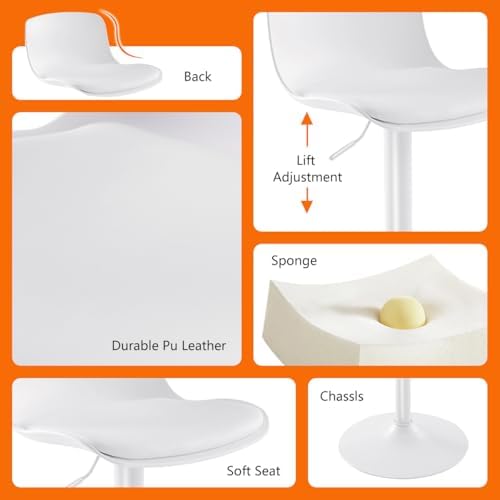 Kidol & Shellder Bar Stools Set of 2 Adjustable Swivel Counter Height Sto...