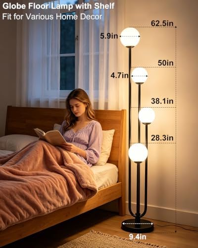 63IN 4-Light Dimmable Floor Lamp, Unique Black Tall Standing Lamps with Globe...