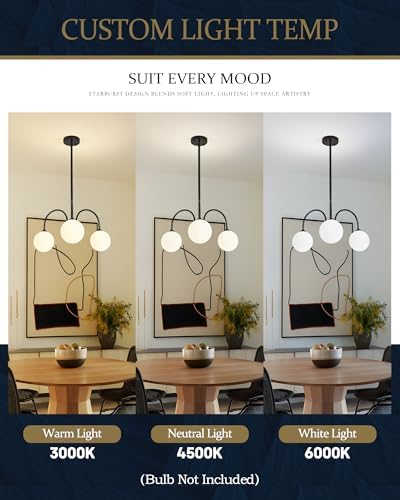 Modern Black Chandelier, 3 Light Mid Century Sputnik Chandeliers, Dining Room...
