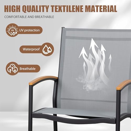 Shintenchi 3 Piece Outdoor Rocking Bistro Set, Textilene Fabric Small Patio F...