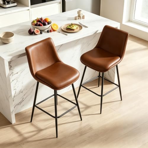 Counter Height Bar Stools Set of 3, FSC Certified Upholstered Faux Leather Ba...