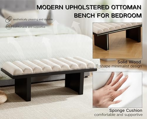 CIMOTA Modern Bedroom Bench, 47 Inch Upholstered End of Bed Bench Padded Entr...