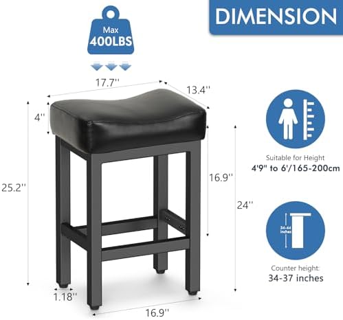 Raynesys 24 Inche Bonded Leather Counter Height Bar Stools Set of 3 Square