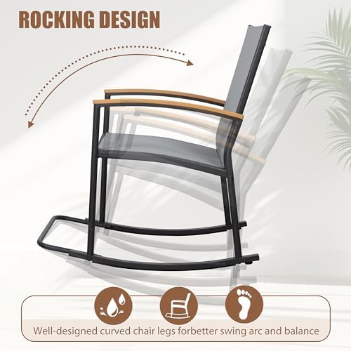 Shintenchi 3 Piece Outdoor Rocking Bistro Set, Textilene Fabric Small Patio F...