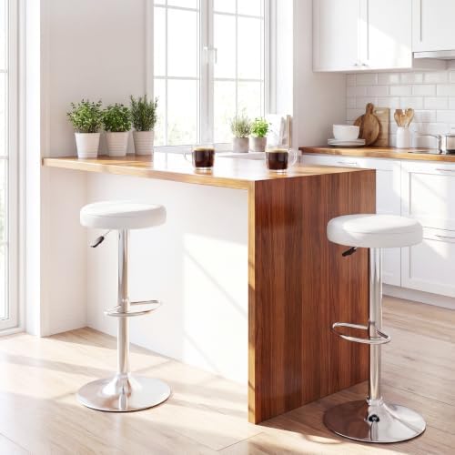 COSTWAY Height Adjustable Swivel Backless Round Bar Stools, White