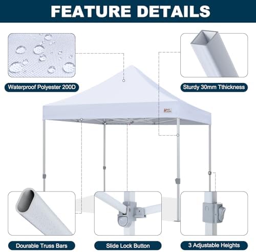 MASTERCANOPY 10x10 Heavy Duty Pop Up Canopy Tent with Roller Bag(White)