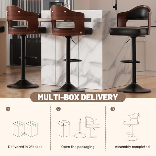 Nalupatio Modern Bar Stools Set of 3, Faux Leather Upholstered Swivel Bar Sto...
