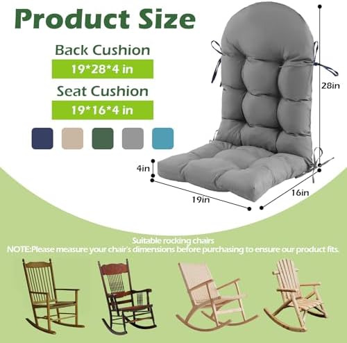 Rocking Chair Cushions, Indoor/Outdoor Adirondack Chair Cushion, Waterproof a...