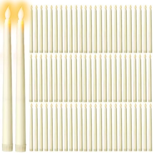 100 Pack Flameless Taper Candles Bulk, 11 Inch Battery Operated LED Taper Can...