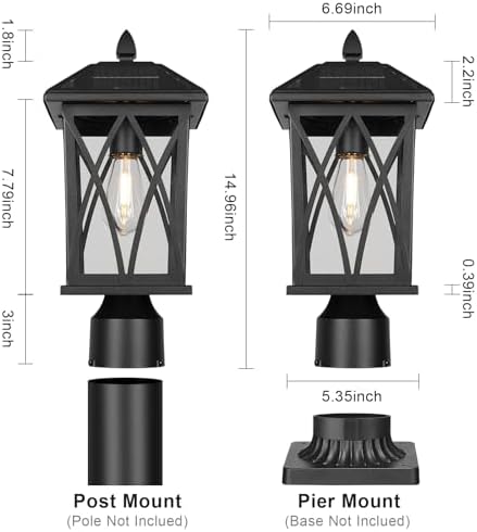 Treekee Solar Post Lights Outdoor, Modern Farmhouse Pier Mount Lamp Post Ligh...