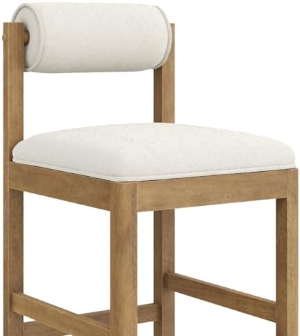 Nathan James Kimberly Modern Counter Stool with Solid Wood Legs, Boucle Uphol...