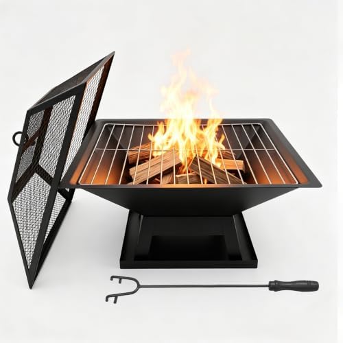 Square Fire Pit, 19×19×15 Inch Stainless Steel Smokeless firepit Outdoor | Wood/Charcoal/Pellet Fuel, Medium Sized Outdoor Wood Burning fire pits, for 2-4 People