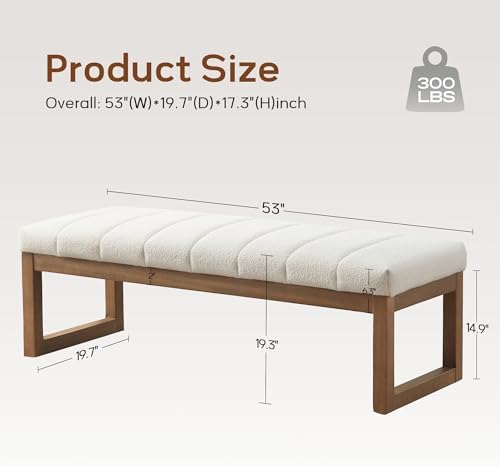 Zihanhome 52.7" Bedroom Bench for End of Bed, Modern Upholstered Teddy F...