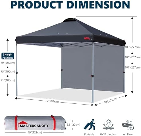 MASTERCANOPY 10x10 Durable Pop Up Canopy Tent with 1 Sidewall, Black