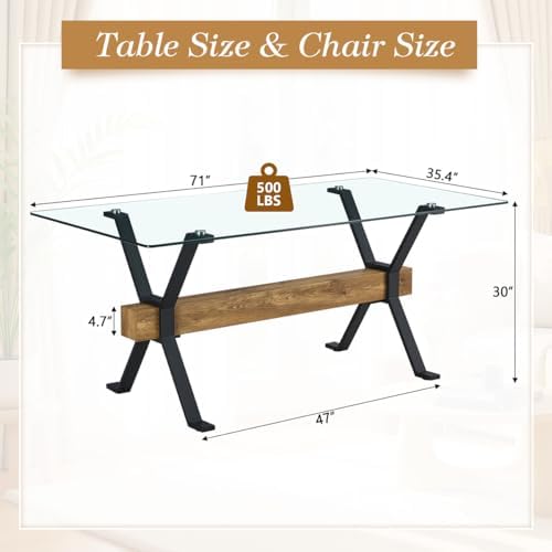 Glass Dining Table 71"|Modern Dining Table for 6-8|0.4" Thick Tempe...