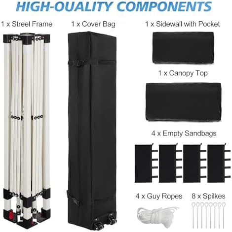 WEIZE 10x10 Pop Up Canopy Tent, 1-Button Push Setup Canopy Tent with 1 Sidewa...
