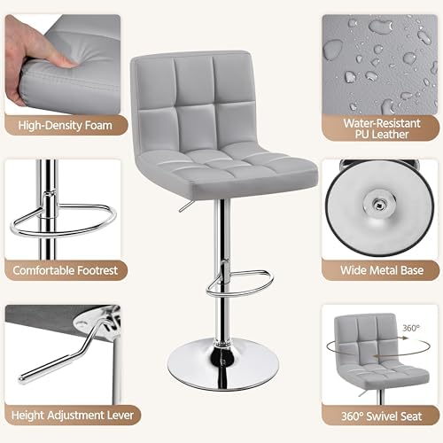 Yaheetech Bar Stools Set of 4 Adjustable Counter Height Barstool Light Gray