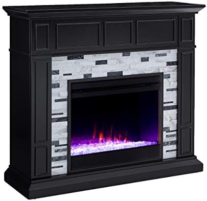 SEI Furniture Drovling Marble Tiled Color Changing Electric Fireplace, Black-...
