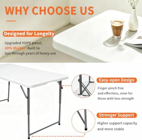 Folding Table 4 Foot, Heavy Duty Adjustable Height Folding Card Table Portabl...