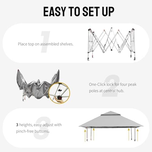 CROWN SHADES 13x13 Pop Up Gazebo, Outdoor Canopy Tent, Grey