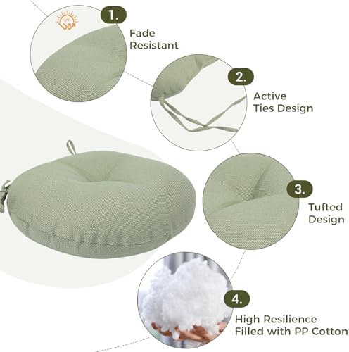 Outdoor Bistro Chair Cushion Set of 2, Waterproof Tufted Round Seat Cushion w...