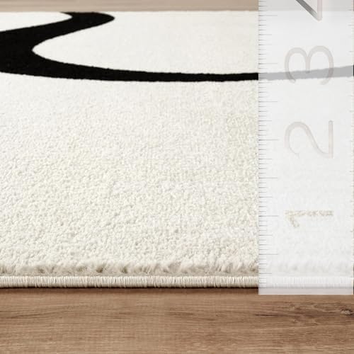 Abani Black and Cream Area Rug | 9' x 12' White Abstract Swirl Wave C...