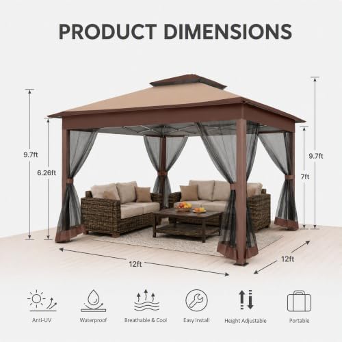 COBIZI 12x12 Pop Up Gazebos On Clearance - Upgrade Easy Up Metal Outdoor Gaze...