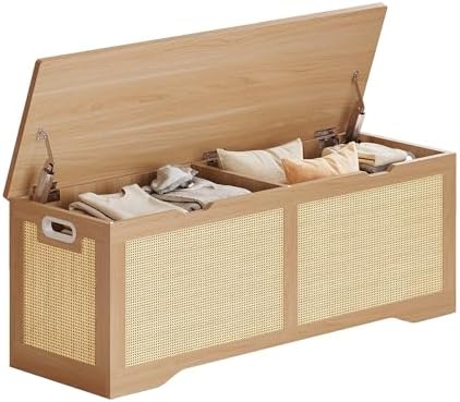 LIKIMIO 47.2" Rattan Storage Ottoman Bench Chest, Rustic Wood