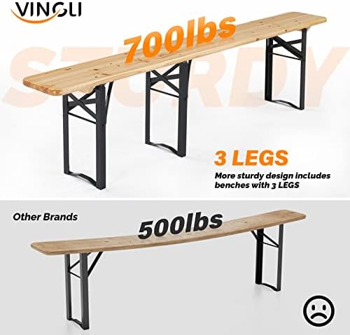 VINGLI 70 Inch Folding Picnic Tables with Benches Set, Weather-Resistant Wood...