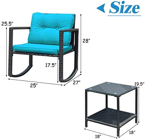 Tangkula 3 Pieces Patio Wicker Rocking Bistro Set, Outdoor Rocking Chair Furn...