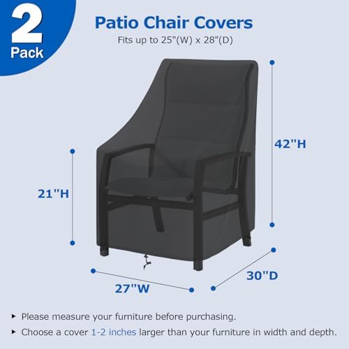 SunPatio Outdoor High Back Chair Covers 2 Pack, 27"W x 30"D x 42&qu...