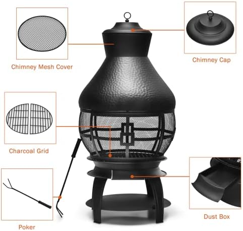BETTARY Outdoor Chiminea Fireplace, Vintage Metal Chimineas, Wood-Burning Rus...
