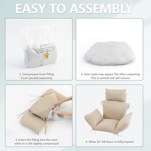 Egg Chair Cushion with 8 Securing Straps, Water-Repellent & Fade-Resistan...