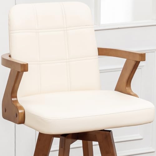 Swivel Counter Stools Set of 3 with Walnut Finish, Mid-Century Modern 26.7 In...