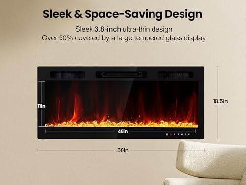 Electric Fireplace 50 Inch Wall Mount Insert Fireplaces Realsmart 1500W,Fit f...