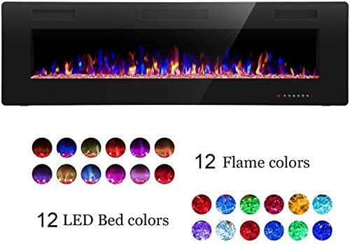 R.W.FLAME 60" Recessed and Wall Mounted Electric Fireplace, Low Noise, F...