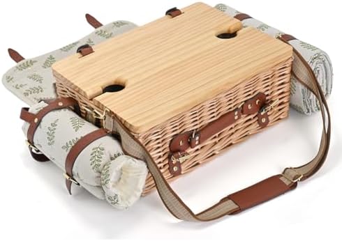 Multifunctional Wicker Picnic Basket Set for 2 with Blanket and Picnic Table,...