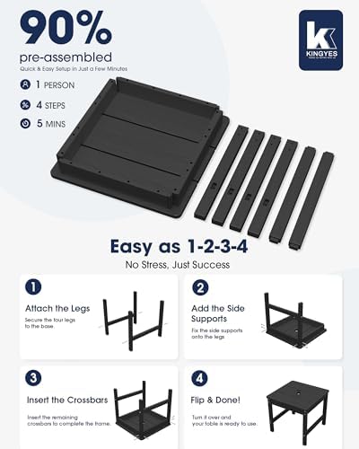 KINGYES Double Side Table with 1.6'' Umbrella Hole, HDPE Adirondack E...