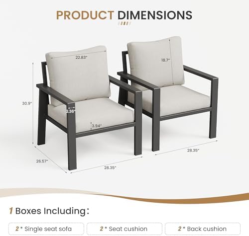 Outdoor Sofa Chair Aluminum Patio Couch Set of 2 All-Weather Patio Sofa Armch...