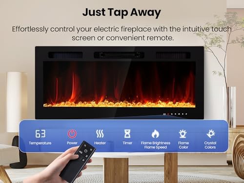 Electric Fireplace 50 Inch Wall Mount Insert Fireplaces Realsmart 1500W,Fit f...