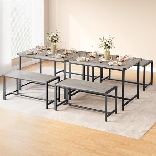 Dining Table Set for 4 with 2 Benches, 3-Piece Kitchen Table Set, Space-Savin...