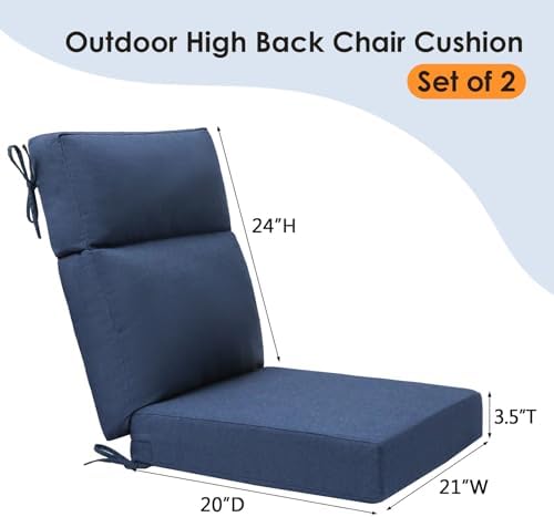 Unimatta Sunbrella Outdoor High Back Chair Cushion Seat Pads, 44 x 21 Inch Wa...